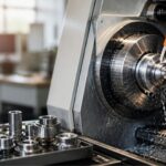 CNC-Drehmaschine bei der Bearbeitung eines Metallteils – Referenz Drehtool CNC-Technik