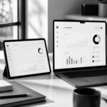 Tablet und Laptop mit Software-Dashboard für die SaaS-Einführung